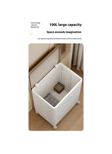 Foldable Clothes Storage Box with Wheels Large Capacity Plastic Laundry Basket Quilt Organizer