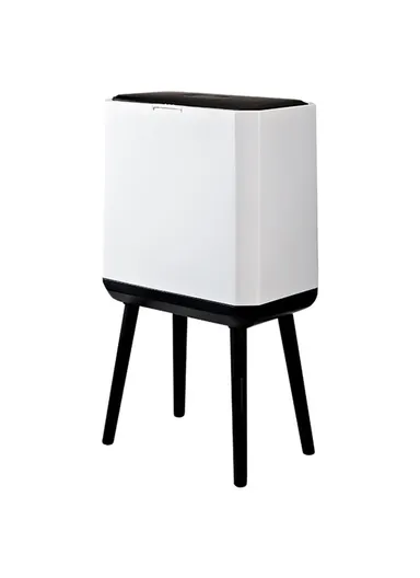 14L Large Capacity High Waste Bin with Press Lid Dry Wet Separation Plastic Trash Can for Office Kitchen - White &amp; Black