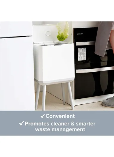 14L Large Capacity High Waste Bin with Press Lid Dry Wet Separation Plastic Trash Can for Office Kitchen - White &amp; Black