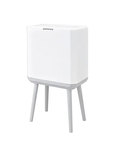 14L Large Capacity High Waste Bin with Press Lid Dry Wet Separation Plastic Trash Can for Office Kitchen - White &amp; Grey