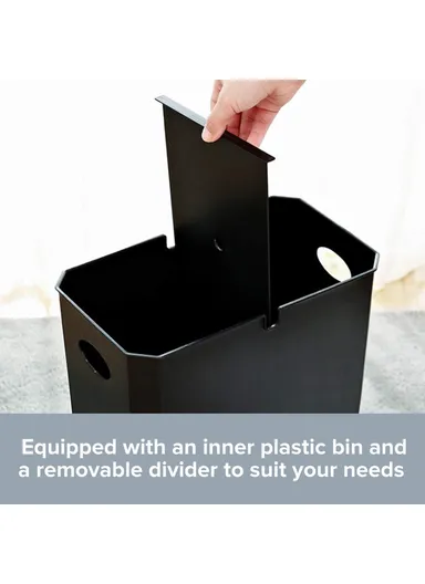 14L Large Capacity High Waste Bin with Press Lid Dry Wet Separation Plastic Trash Can for Office Kitchen - White &amp; Grey