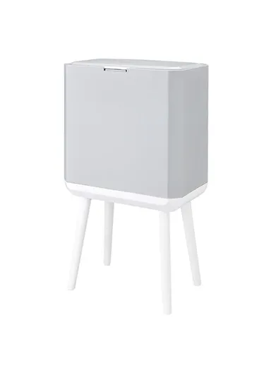 14L Large Capacity High Waste Bin with Press Lid Dry Wet Separation Plastic Trash Can for Office Kitchen - Grey &amp; White