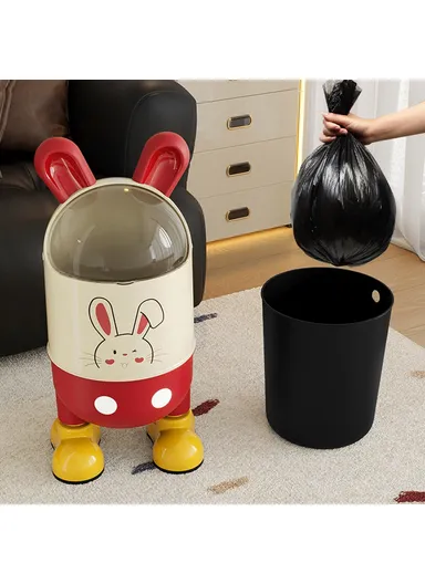 Cute Rabbit Ears Design Flip Lid Trash Can with Standing Feet for Living Room &amp; Bathroom Waste Bin, Size M - Red+White