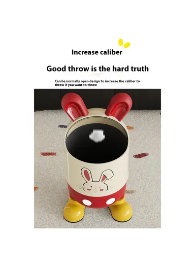 Cute Rabbit Ears Design Flip Lid Trash Can with Standing Feet for Living Room &amp; Bathroom Waste Bin, Size M - Red+White