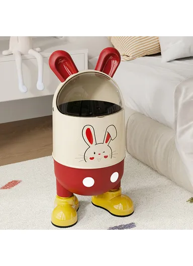 Cute Rabbit Ears Design Flip Lid Trash Can with Standing Feet for Living Room &amp; Bathroom Waste Bin, Size M - Red+White
