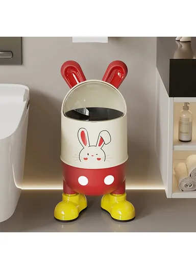 Cute Rabbit Ears Design Flip Lid Trash Can with Standing Feet for Living Room &amp; Bathroom Waste Bin, Size M - Red+White