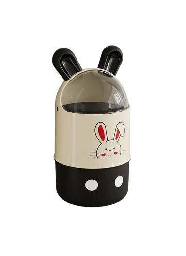 Cute Rabbit Ears Design Trash Can, with Flip Lid for Living Room Bathroom Waste Bin, Size M - Black+White