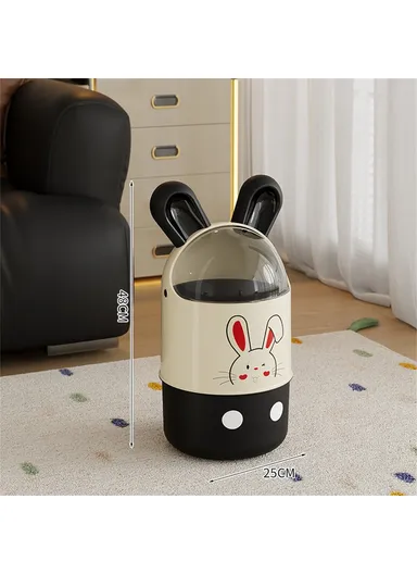 Cute Rabbit Ears Design Trash Can, with Flip Lid for Living Room Bathroom Waste Bin, Size M - Black+White