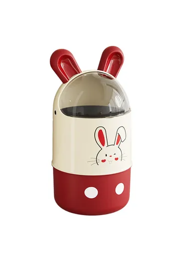 Cute Rabbit Ears Design Trash Can, with Flip Lid for Living Room Bathroom Waste Bin, Size M - Red+White