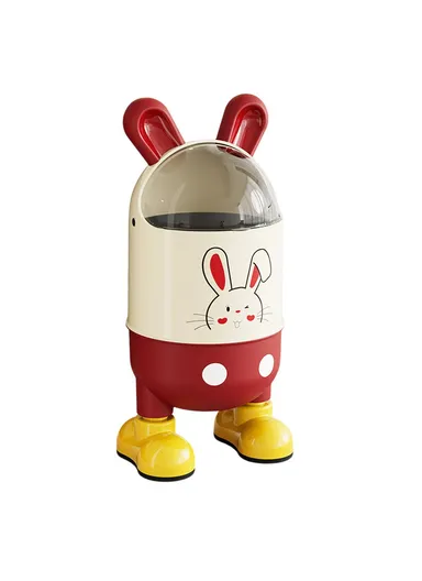 Cute Rabbit Ears Design Flip Lid Trash Can with Standing Feet for Living Room &amp; Bathroom Waste Bin, Size L- Red+White