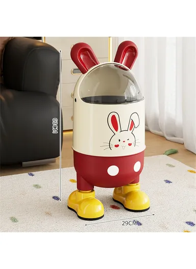 Cute Rabbit Ears Design Flip Lid Trash Can with Standing Feet for Living Room &amp; Bathroom Waste Bin, Size L- Red+White