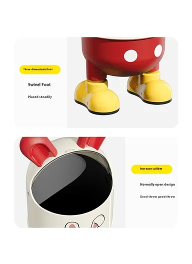 Cute Rabbit Ears Design Flip Lid Trash Can with Standing Feet for Living Room &amp; Bathroom Waste Bin, Size L- Red+White