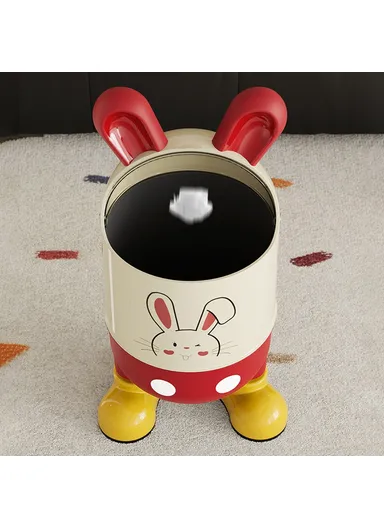 Cute Rabbit Ears Design Flip Lid Trash Can with Standing Feet for Living Room &amp; Bathroom Waste Bin, Size L- Red+White