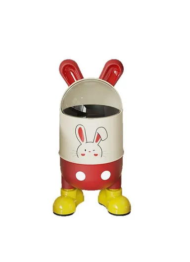 Cute Rabbit Ears Design Flip Lid Trash Can with Standing Feet for Living Room &amp; Bathroom Waste Bin, Size L- Red+White