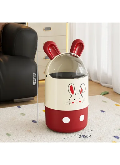 Cute Rabbit Ears Design Trash Can, with Flip Lid for Living Room Bathroom Waste Bin, Size L- Red+White