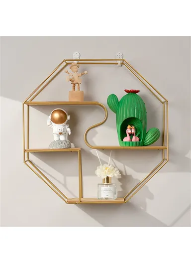 Metal Wall Mounted Shelf Decorative Rack Creative Storage Holder Organizer for Living Room Home Decor - Gold