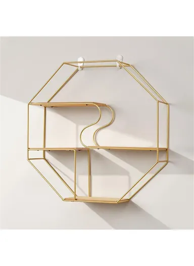 Metal Wall Mounted Shelf Decorative Rack Creative Storage Holder Organizer for Living Room Home Decor - Gold