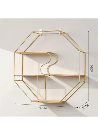Metal Wall Mounted Shelf Decorative Rack Creative Storage Holder Organizer for Living Room Home Decor - Gold