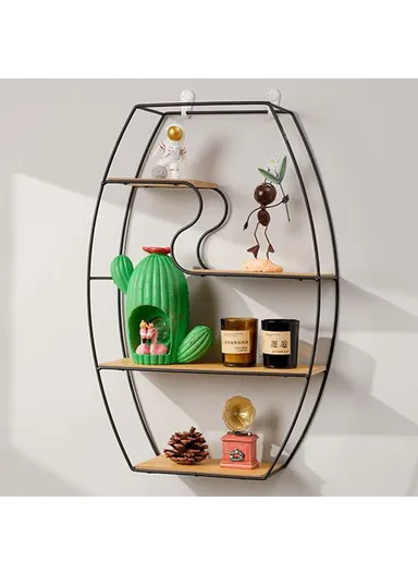 Oval Design Wall-Mounted Metal Rack Storage Shelf Display Organizer for Living Room - Black