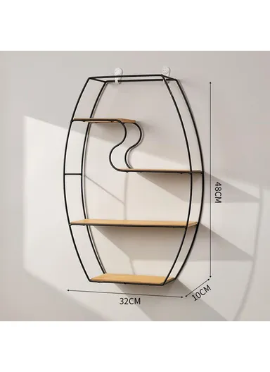 Oval Design Wall-Mounted Metal Rack Storage Shelf Display Organizer for Living Room - Black