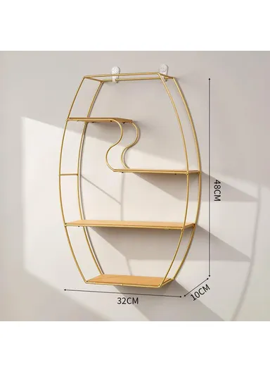 Oval Design Wall-Mounted Metal Rack Storage Shelf Display Organizer for Living Room - Gold