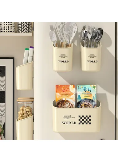 3Pcs / Set Magnetic Refrigerator Storage Box No Drill Plastic Kitchen Organizer Container - (M, L)