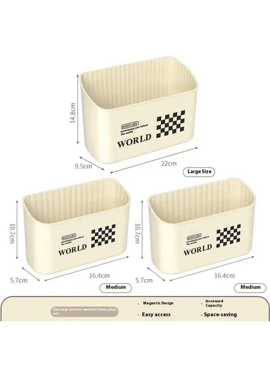 3Pcs / Set Magnetic Refrigerator Storage Box No Drill Plastic Kitchen Organizer Container - (M, L)