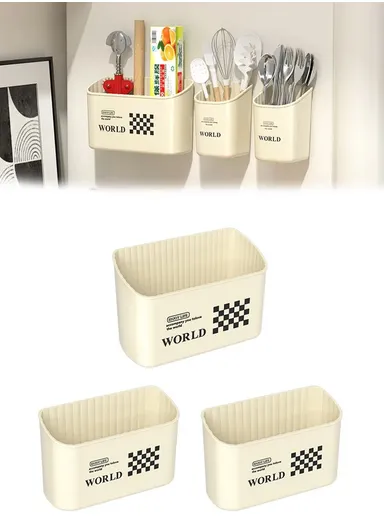 3Pcs / Set Magnetic Refrigerator Storage Box No Drill Plastic Kitchen Organizer Container - (M, L)