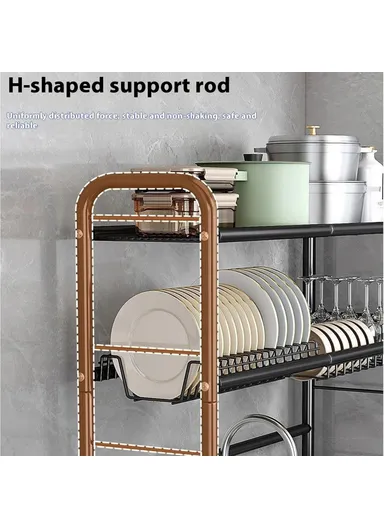 85.5cm Double Layer Kitchen Sink Dish Drying Rack Carbon Steel Bowls Plates Organizer Draining Shelf