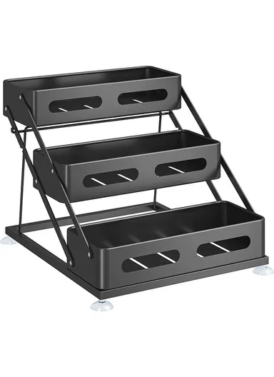 3-Tier Kitchen Spice Rack Organizer Carbon Steel Storage Shelf with Draining Slots