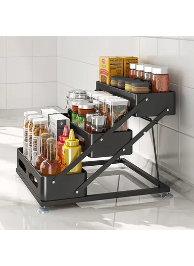 3-Tier Kitchen Spice Rack Organizer Carbon Steel Storage Shelf with Draining Slots