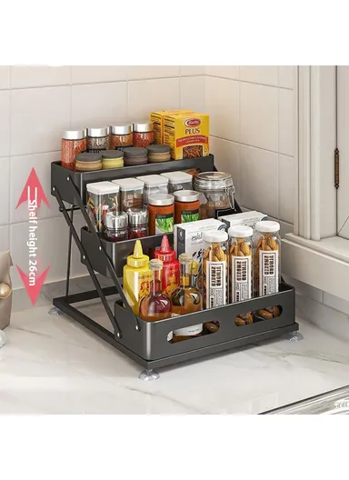 3-Tier Kitchen Spice Rack Organizer Carbon Steel Storage Shelf with Draining Slots