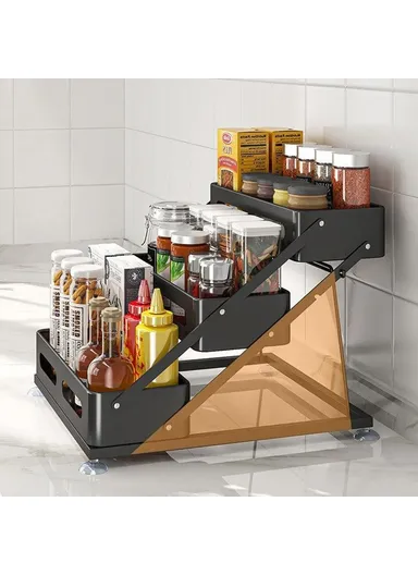 3-Tier Kitchen Spice Rack Organizer Carbon Steel Storage Shelf with Draining Slots