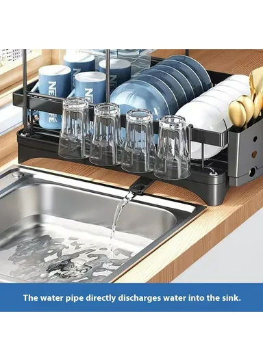 Dual Layer Iron Dish Drying Rack Kitchen Countertop Sink Drainer Dish, Bowl, Holder with Utensil Holder
