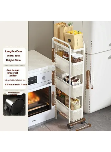 Round Tube 4-Tiers Slim Rolling Storage Cart for Kitchen Bathroom Movable Mesh Organizer with Wheels - White