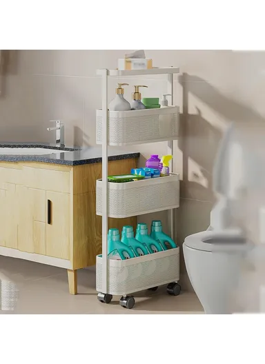 Round Tube 4-Tiers Slim Rolling Storage Cart for Kitchen Bathroom Movable Mesh Organizer with Wheels - Black