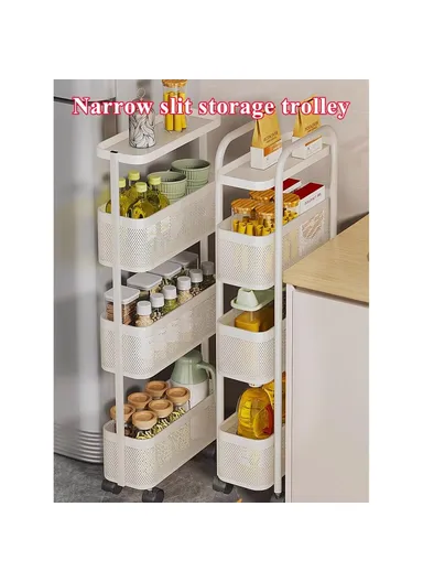 Round Tube 4-Tiers Slim Rolling Storage Cart for Kitchen Bathroom Movable Mesh Organizer with Wheels - Black