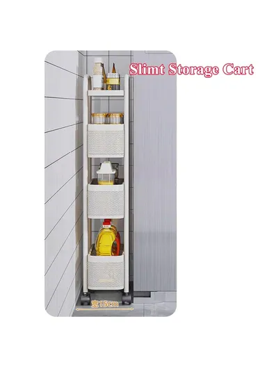 Round Tube 4-Tiers Slim Rolling Storage Cart for Kitchen Bathroom Movable Mesh Organizer with Wheels - Black