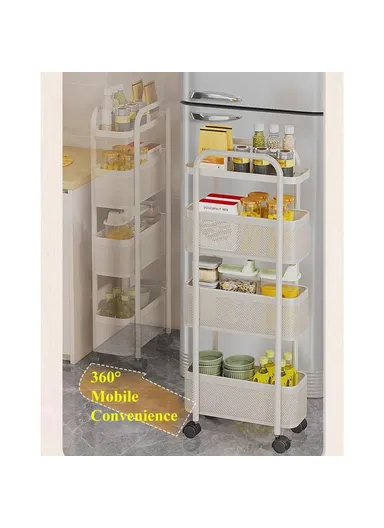 Round Tube 4-Tiers Slim Rolling Storage Cart for Kitchen Bathroom Movable Mesh Organizer with Wheels - Black