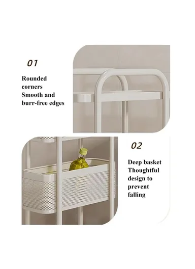Round Tube 5 Tiers Slim Rolling Storage Cart for Kitchen Bathroom Movable Mesh Organizer with Wheels - White