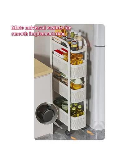 Round Tube 5-Tiers Slim Rolling Storage Cart for Kitchen Bathroom Movable Mesh Organizer with Wheels - Black