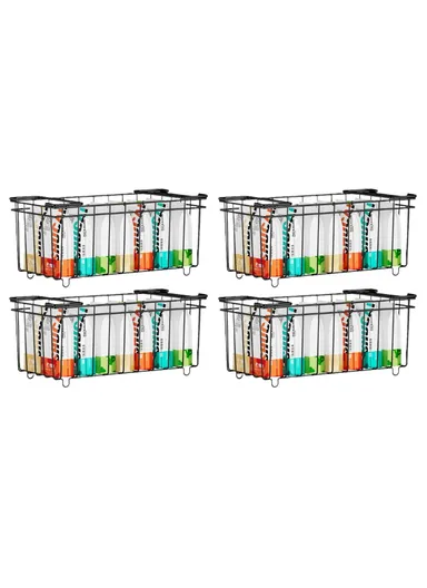 4Pcs Carbon Steel Storage Basket for Kitchen Cabinet Fridge Organizer Drawer with Handle