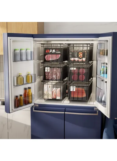 4Pcs Carbon Steel Storage Basket for Kitchen Cabinet Fridge Organizer Drawer with Handle