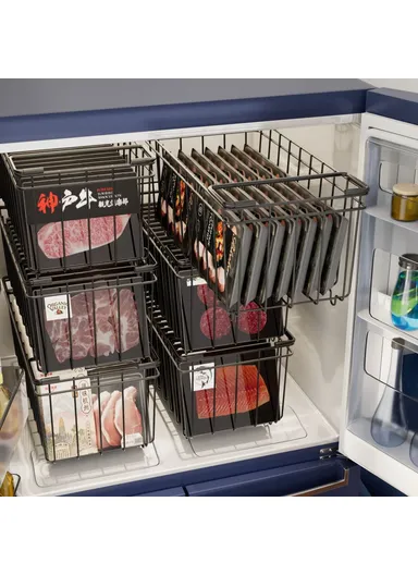 4Pcs Carbon Steel Storage Basket for Kitchen Cabinet Fridge Organizer Drawer with Handle