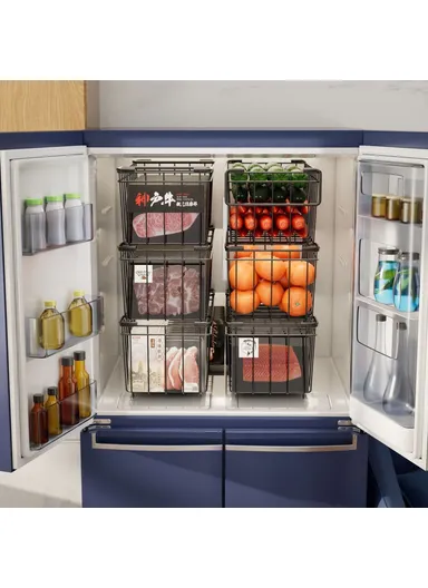 4Pcs Carbon Steel Storage Basket for Kitchen Cabinet Fridge Organizer Drawer with Handle