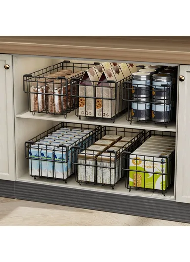 4Pcs Carbon Steel Storage Basket for Kitchen Cabinet Fridge Organizer Drawer with Handle