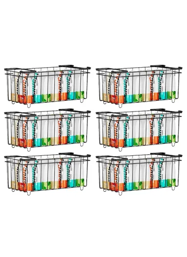 6Pcs Carbon Steel Storage Basket for Kitchen Cabinet Fridge Organizer Drawer with Handle