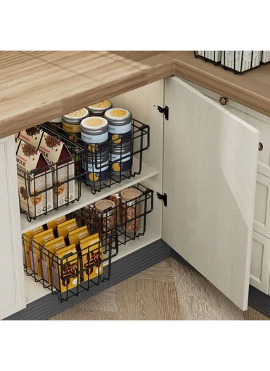 6Pcs Carbon Steel Storage Basket for Kitchen Cabinet Fridge Organizer Drawer with Handle