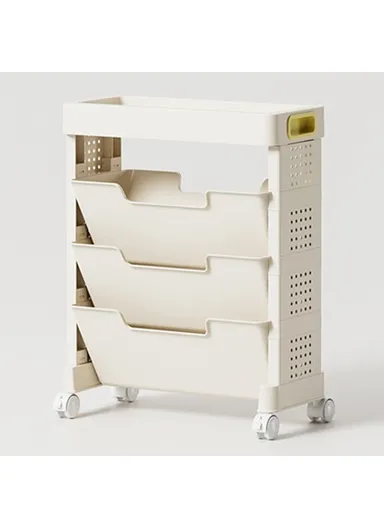 3-Tier Movable Classroom Desk Side Book Storage Rack PP Stationery Organizer without Drawer