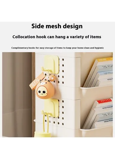 3-Tier Movable Classroom Desk Side Book Storage Rack PP Stationery Organizer without Drawer